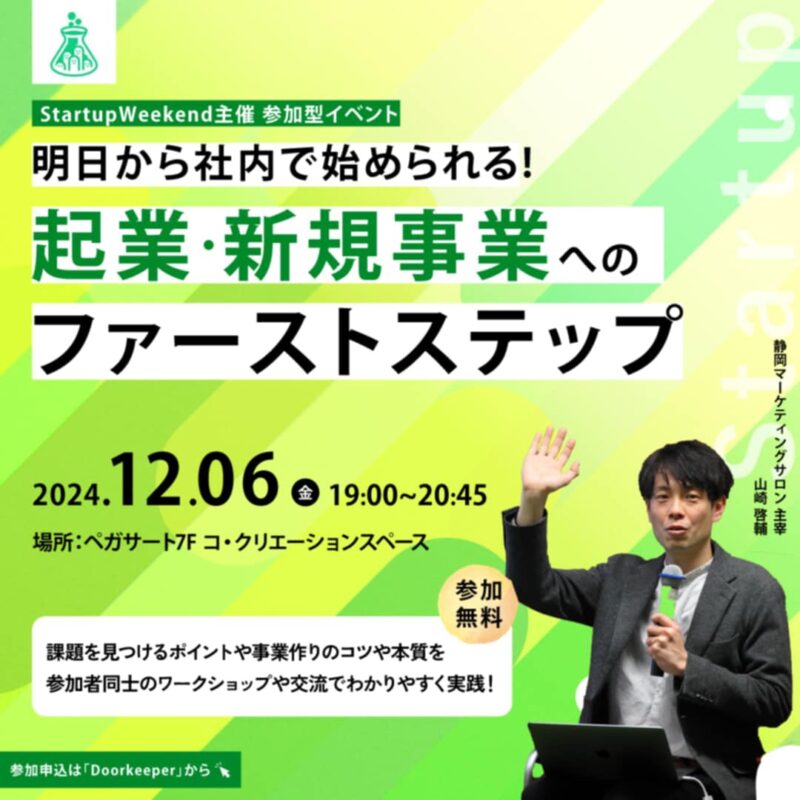 【12/6夜】Startup Weekend主催「起業・新規事業へのファーストステップ」参加型イベント開催